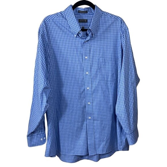 Arrow Men's Button Down Shirt Blue Micro Plaid Wrinkle Free XXL (18 1/2, 34/35) - Picture 1 of 7